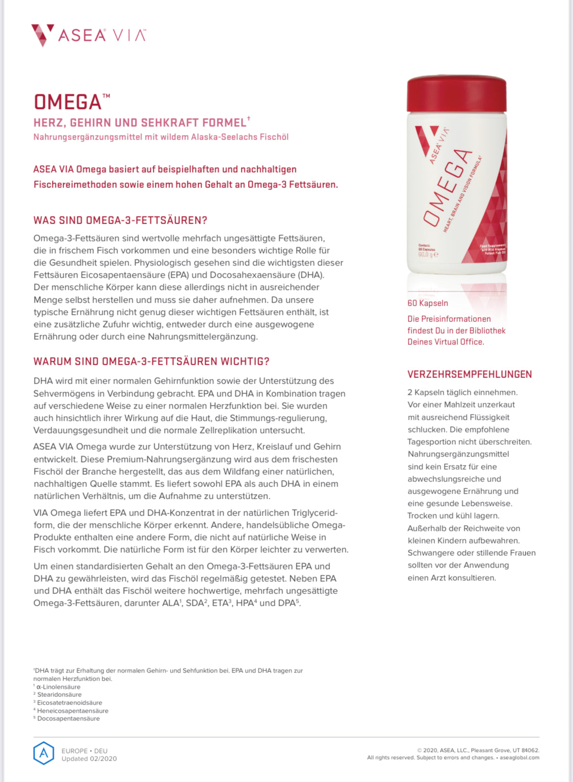 ASEA® VIA™ Omega. ASEA VIA™ Omega – Reines Fischöl für Herzgesundheit, klares Denken & gute Sehkraft.
