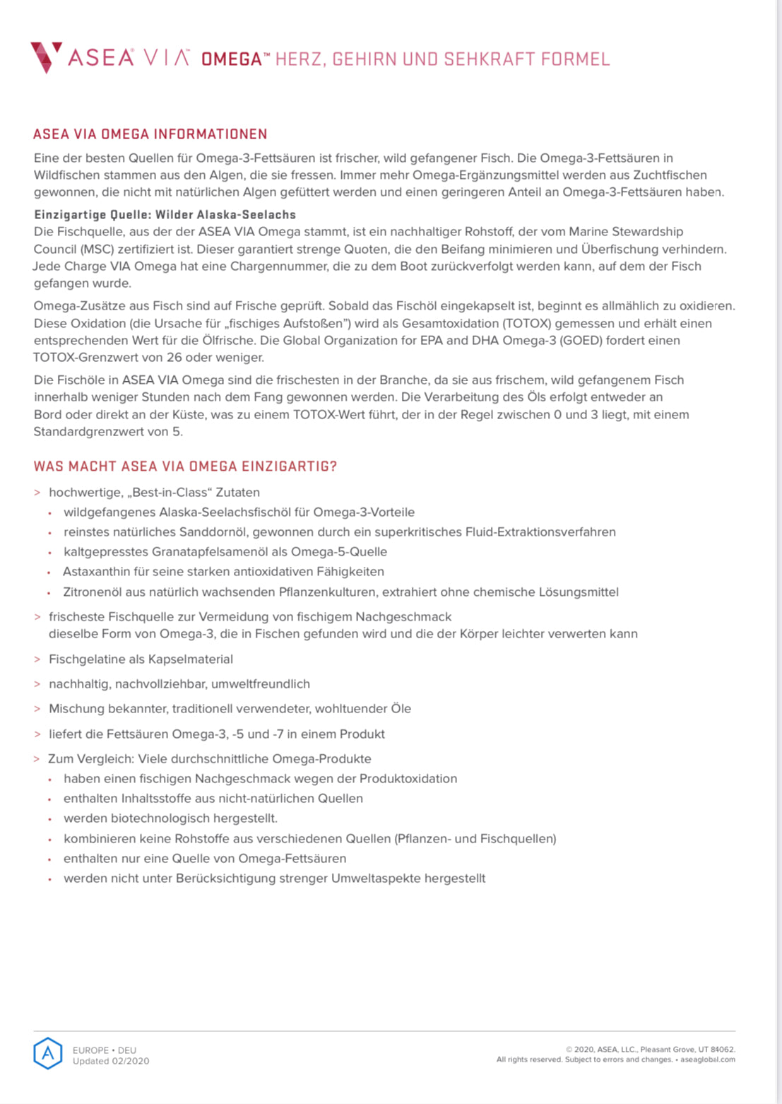 ASEA® VIA™ Omega. ASEA VIA™ Omega – Reines Fischöl für Herzgesundheit, klares Denken & gute Sehkraft.