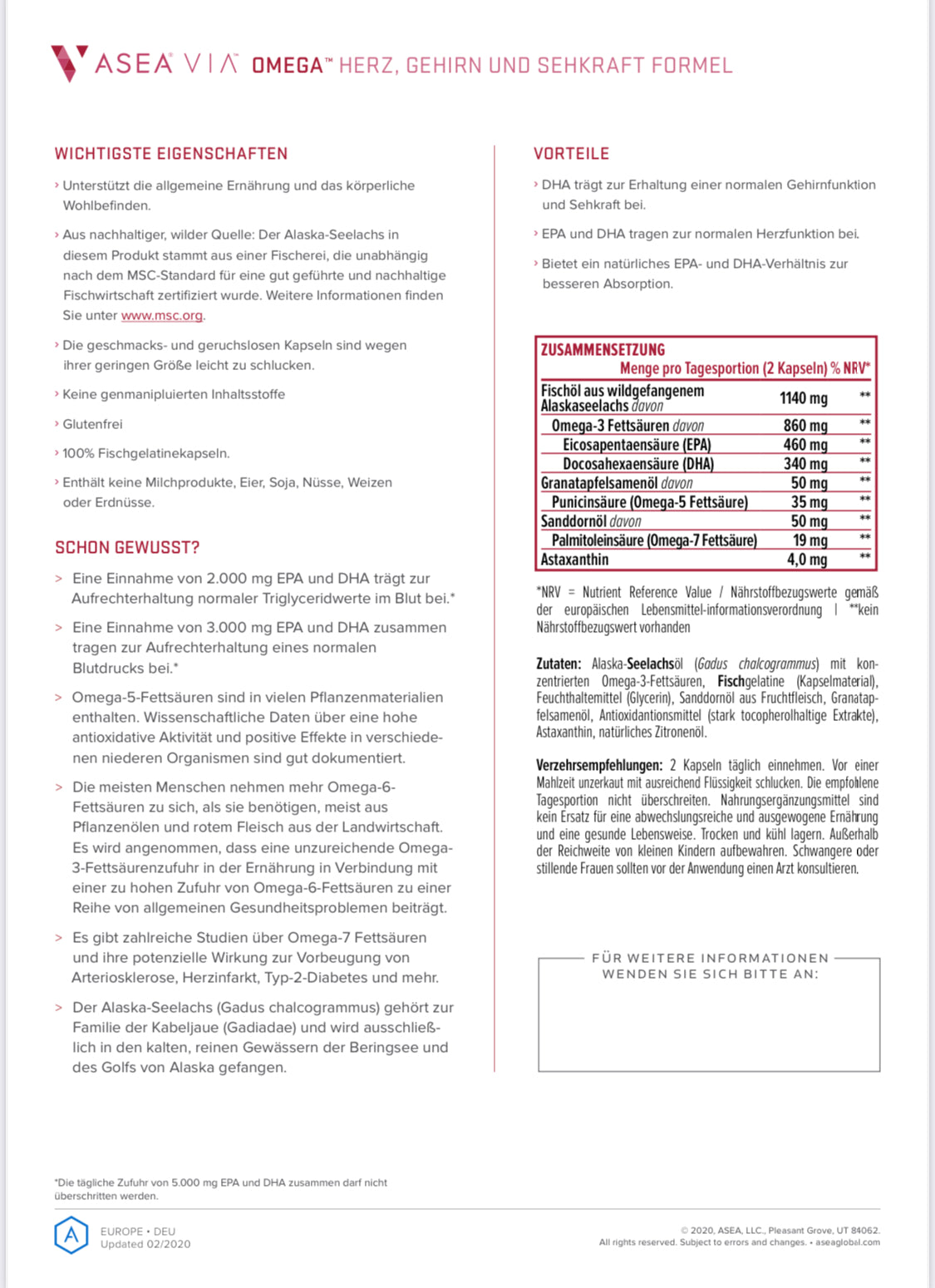 ASEA® VIA™ Omega. ASEA VIA™ Omega – Reines Fischöl für Herzgesundheit, klares Denken & gute Sehkraft.