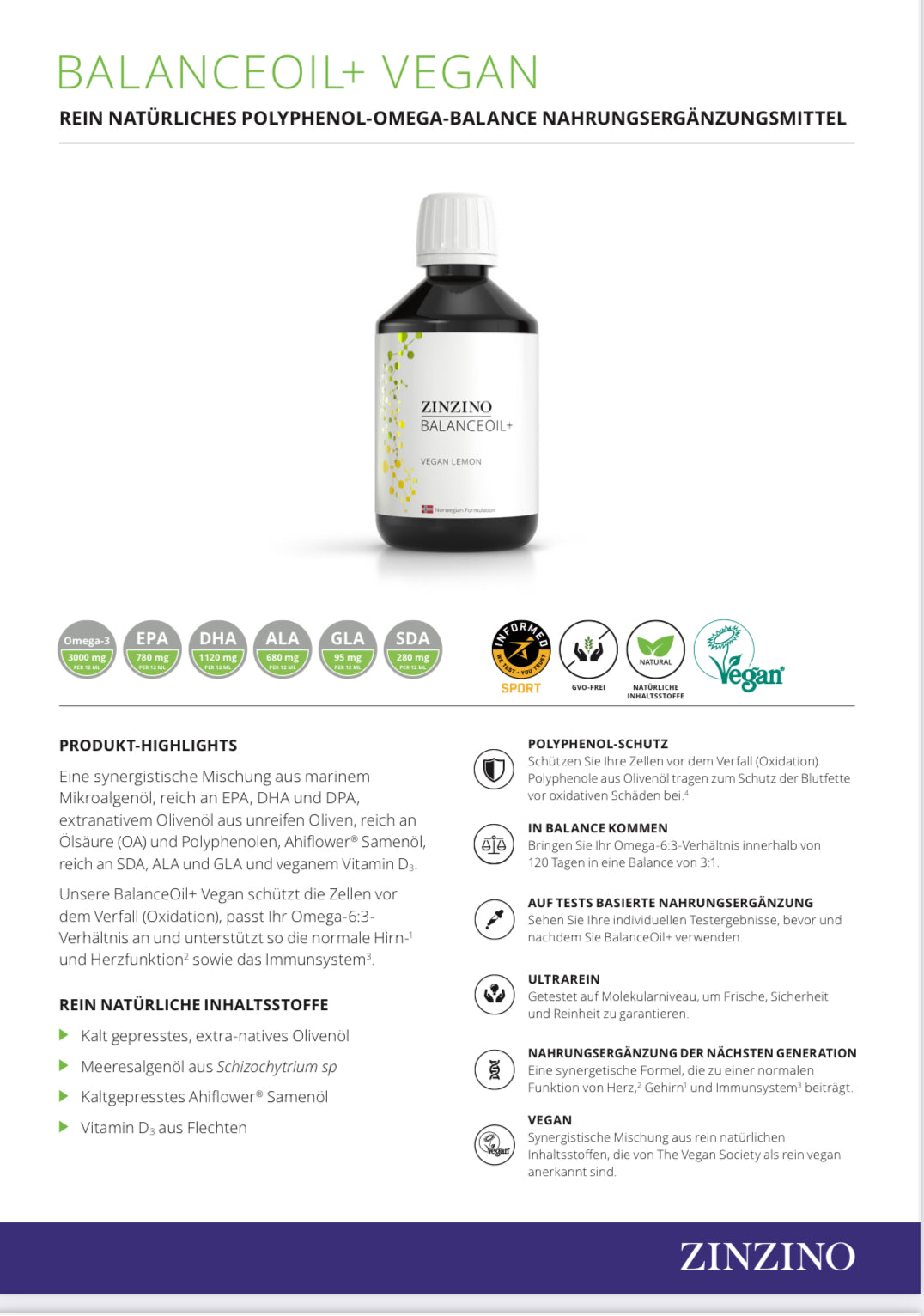 BalanceOil+ Vegan Veganes Omega-3 Balance-Öl mit Zitronengeschmack – Für Deine innere Balance & Gesundheit.